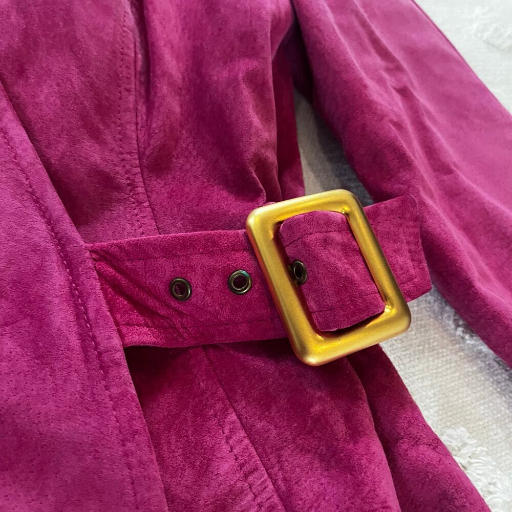 Vintage 90’s Danier Pink Suede Leather Lined Skirt Blazer Set Cowgirl Size 8 - Picture 2 of 15